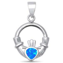 Load image into Gallery viewer, Sterling Silver Blue Opal Claddagh Pendant