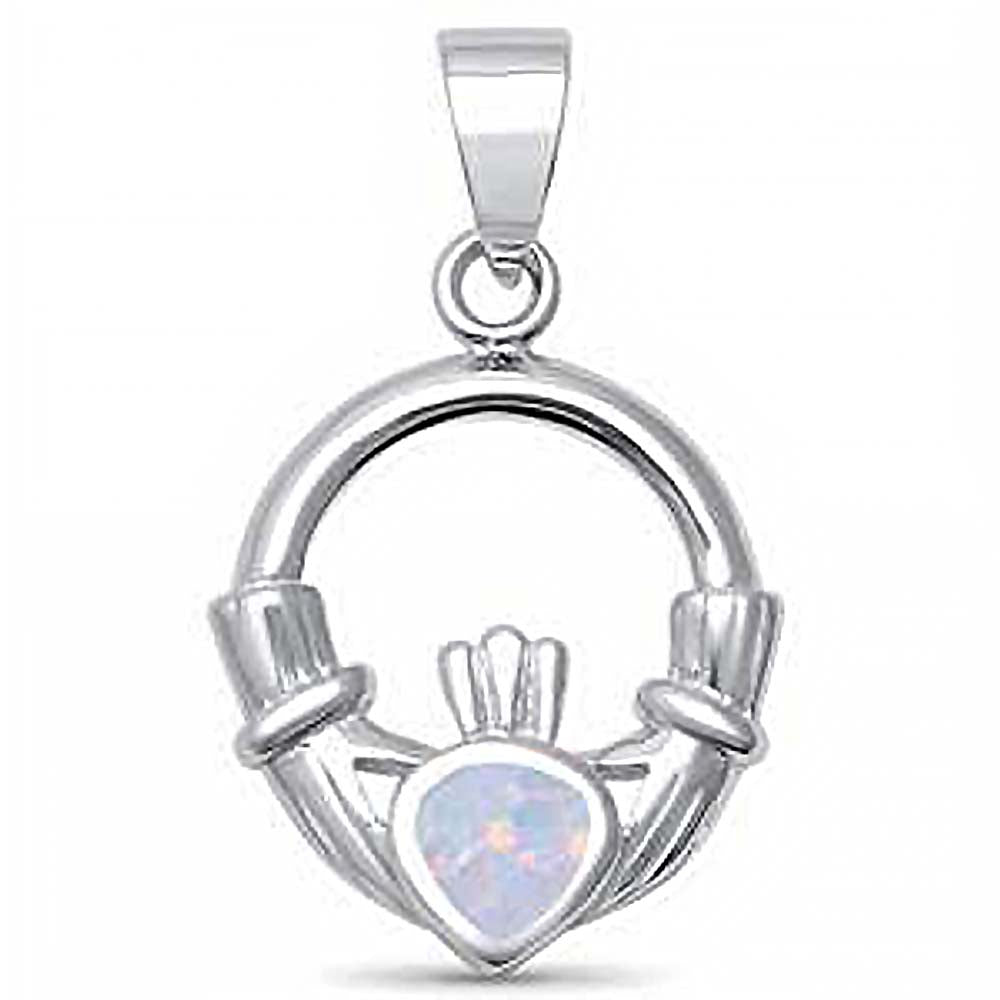 Sterling Silver White Opal Claddagh Pendant