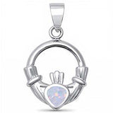 Sterling Silver White Opal Claddagh Pendant