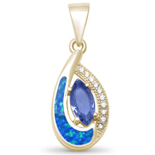 Load image into Gallery viewer, Sterling Silver Yellow Gold Plated Tear Drop Tanzanite, Cz and Blue Opal Pendant