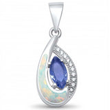 Sterling Silver Tear Drop Tanzanite Cz And White Opal Pendant