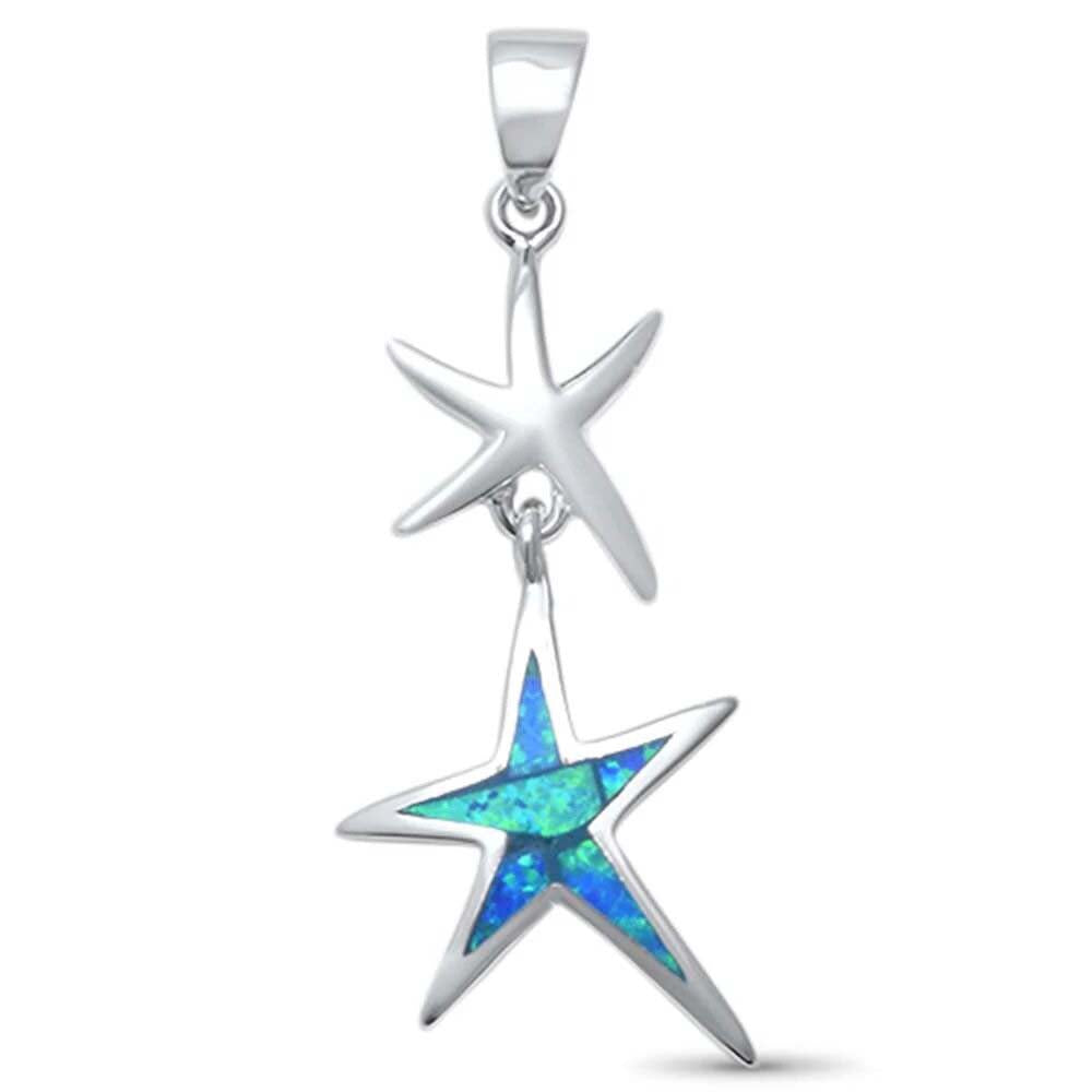 Sterling Silver Blue Opal Double Star Pendant