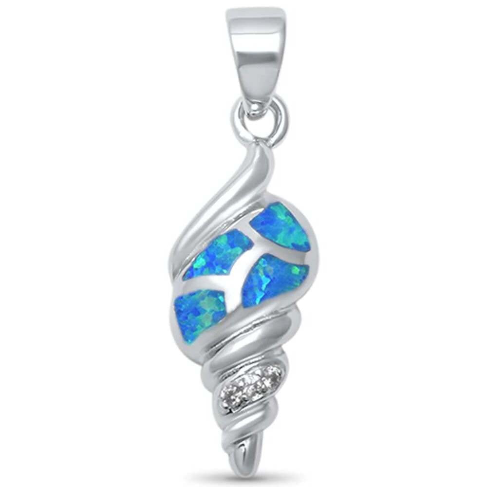 Sterling Silver Blue Opal Twisted Shell Fashion Pendant