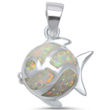 Sterling Silver White Opal Fish Pendant