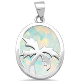 Sterling Silver Solid White Opal With Palm Tree Design Pendant