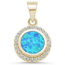 Load image into Gallery viewer, Sterling Silver Yellow Gold Plated Round Blue Opal and Cubic Zirconia Pendant