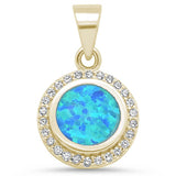 Sterling Silver Yellow Gold Plated Round Blue Opal and Cubic Zirconia Pendant