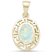 Load image into Gallery viewer, Sterling Silver Yellow Gold Plated Oval White Opal Greek Key Pendant