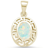 Sterling Silver Yellow Gold Plated Oval White Opal Greek Key Pendant