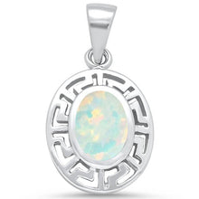 Load image into Gallery viewer, Sterling Silver Oval White Opal Greek Key Pendant