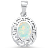 Sterling Silver Oval White Opal Greek Key Pendant