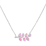 Sterling Silver Pink Opal Leaf Design Necklace