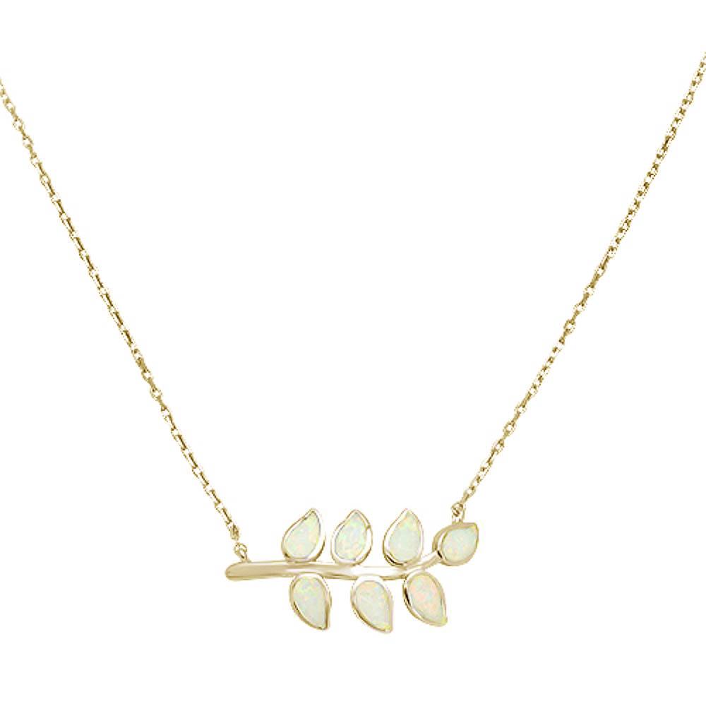 Sterling Silver Yellow Gold Plated White Opal Leaf Design Necklace
