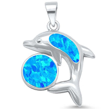 Load image into Gallery viewer, Sterling Silver Created Blue Opal Ball and Dolphin Design Pendant