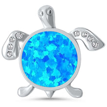 Load image into Gallery viewer, Sterling Silver Created Round Blue Opal And Clear CZ Pendant