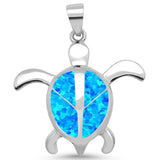 Sterling Silver Blue Opal Turtle With Peace Sign Pendant