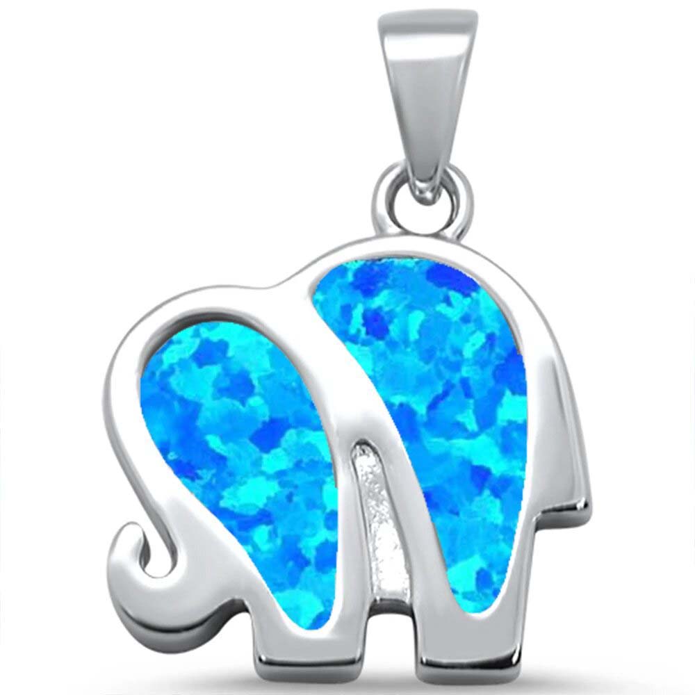 Sterling Silver Blue Opal Elephant Pendant