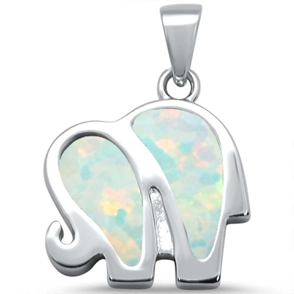 Sterling Silver White Opal Elephant Pendant