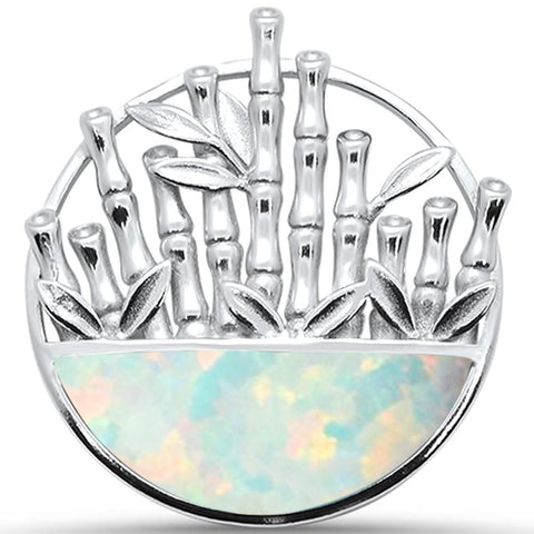 Sterling Silver White Opal Bamboo Design Pendant