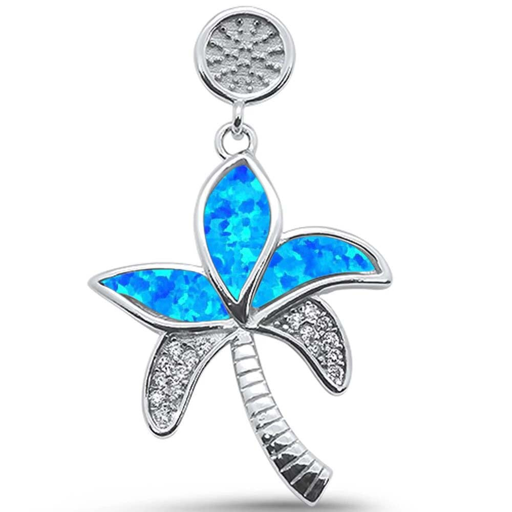 Sterling Silver Blue Opal Palm Tree Pendant