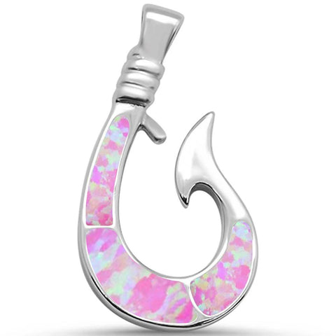 Sterling Silver Pink Opal Fish Hook Charm Pendant