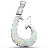 Sterling Silver White Opal Fish Hook Pendant