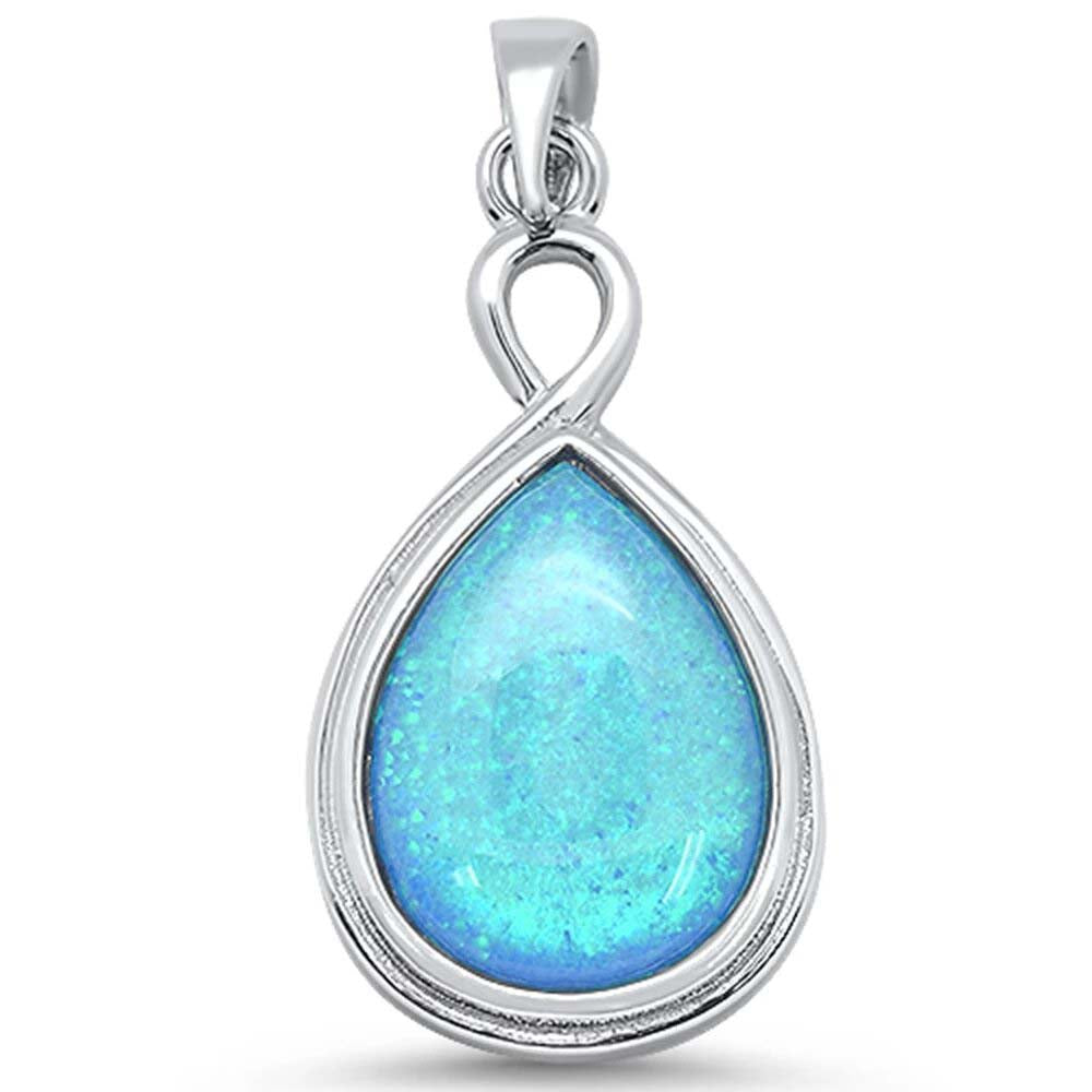 Sterling Silver Blue Opal Pear Shape Pendant