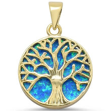 Load image into Gallery viewer, Sterling Silver Yellow Gold Plated Round Blue Opal Tree Of Life Design Pendant