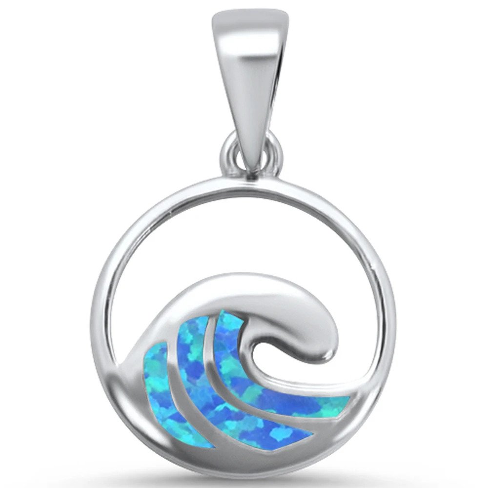 Sterling Silver Blue Opal Ocean Wave Pendant