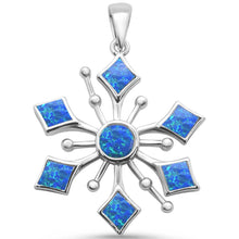 Load image into Gallery viewer, Sterling Silver Round Blue Opal Snowflake Design Pendant