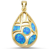 Sterling Silver Yellow Gold Plated Blue Opal Design Pendant