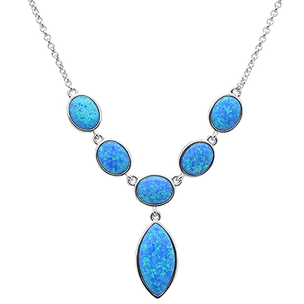 Sterling Silver New Blue Opal Pendant Necklace