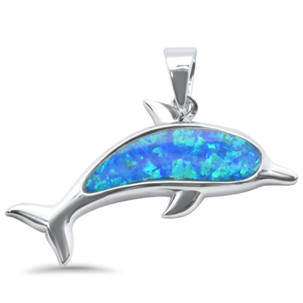 Sterling Silver Blue Opal Dolphin Charm Pendant