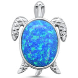 Sterling Silver Blue Opal Oval Turtle Charm Pendant