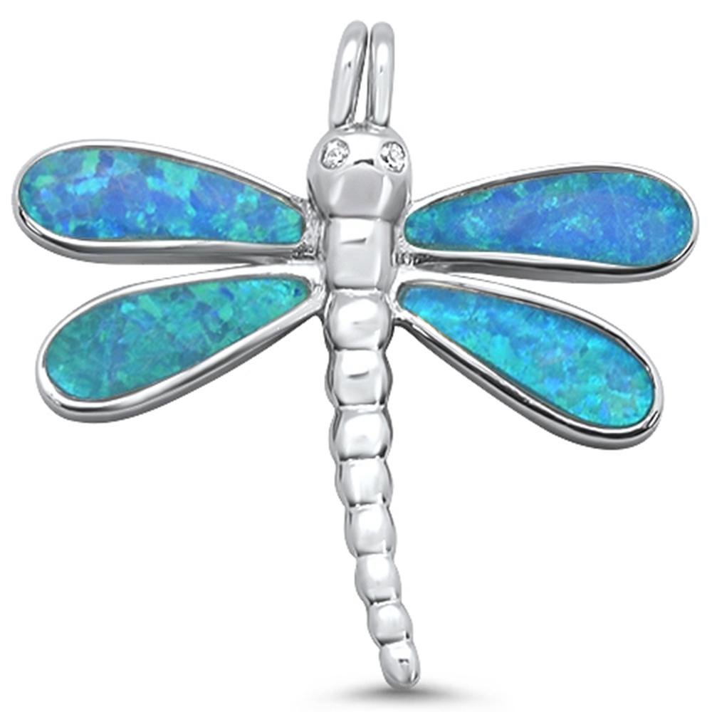 Sterling Silver Blue Opal Dragonfly Charm Pendant