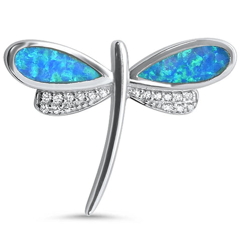 Sterling Silver Blue Opal and Cubic Zirconia Dragon Fly Pendant