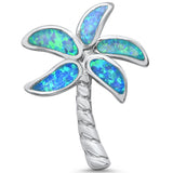 Sterling Silver Blue Opal Beach Palm Tree Charm Pendant