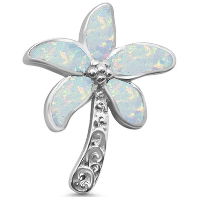 Sterling Silver White Opal Beach Palm Tree Charm Pendant - silverdepot