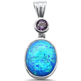 Sterling Silver Blue Opal Oval Charm Pendant