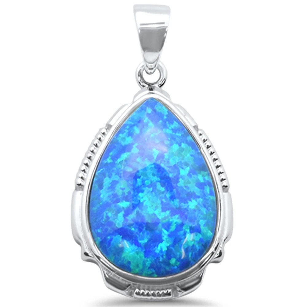 Sterling Silver Blue Opal Pear Charm Pendant