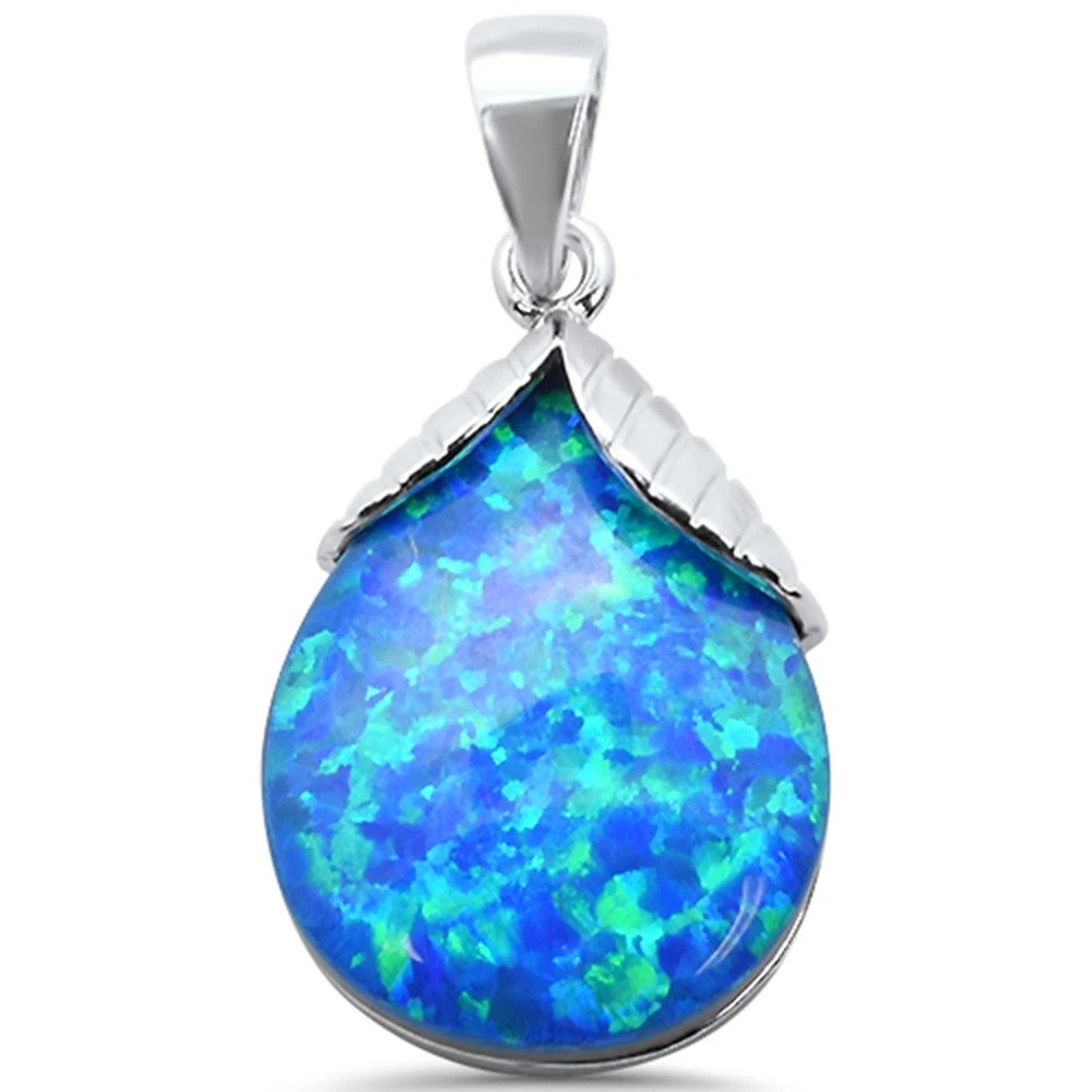 Sterling Silver Blue Opal Pear Charm Pendant