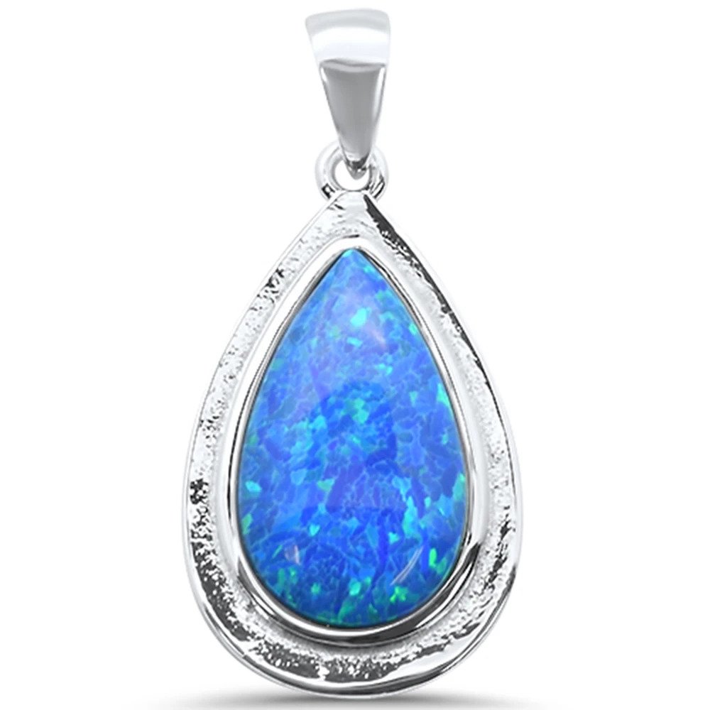 Sterling Silver Pear Blue Opal Charm Pendant