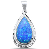 Sterling Silver Pear Blue Opal Charm Pendant