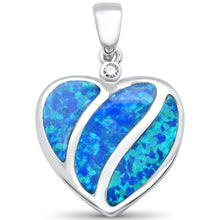 Load image into Gallery viewer, Sterling Silver Blue Opal and Cubic Zirconia Heart Charm Pendant