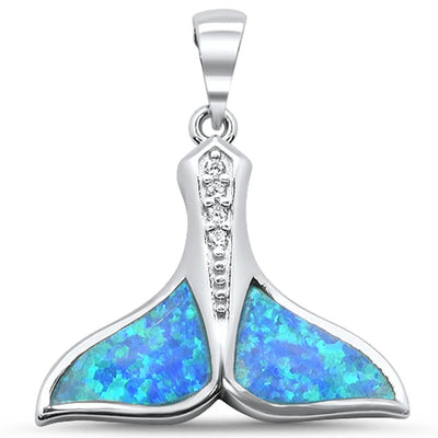 Sterling Silver Blue Opal Whale Tail Pendant