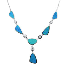 Load image into Gallery viewer, Sterling Silver Blue Opal And Cubic Zirconia Pendant Necklace