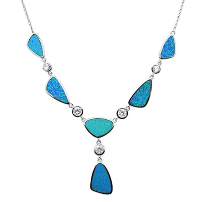Sterling Silver Blue Opal And Cubic Zirconia Pendant Necklace