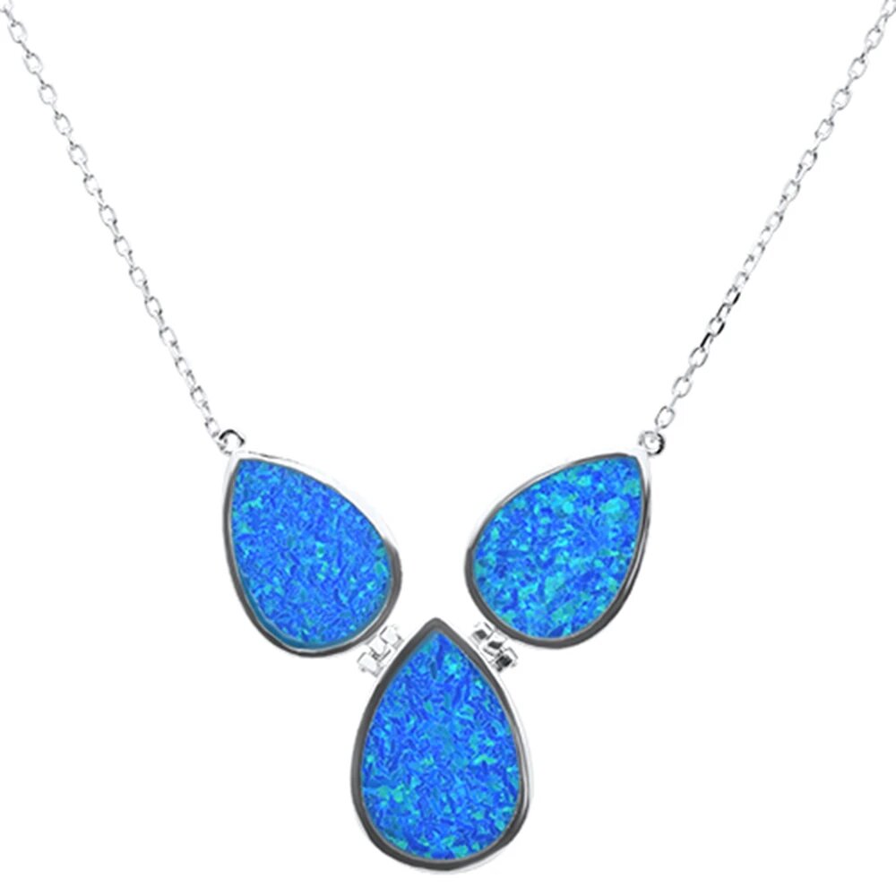 Sterling Silver New Pear Blue Opal Pendant Necklace