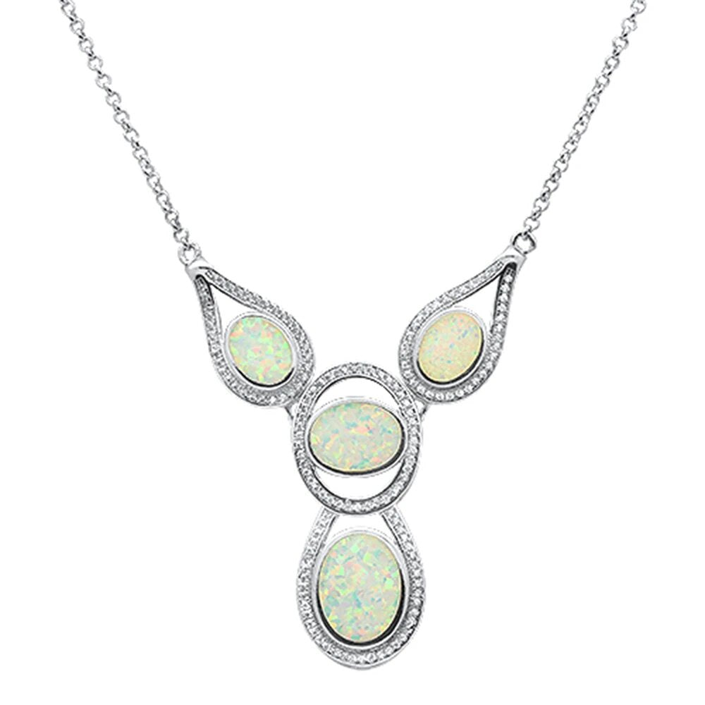 Sterling Silver New White Opal Pendant Necklace