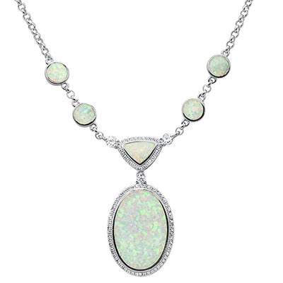 Sterling Silver White Opal And Cubic Zirconia Pendant Necklace